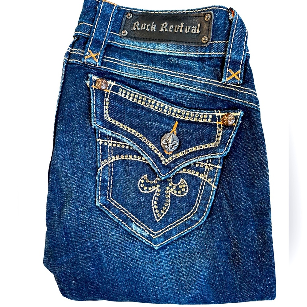 Rock Revival Low Rise Boot Cut Flare Denim Jeans Size 27